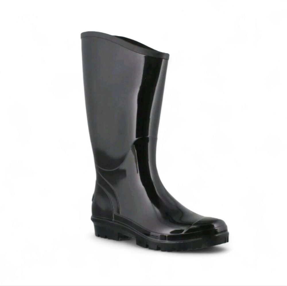 Columbia Rainey Tall Black Glossy Rubber Rain Boots SZ 10